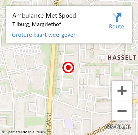 Locatie op kaart van de 112 melding: Ambulance Met Spoed Naar Tilburg, Margriethof op 4 oktober 2018 09:29