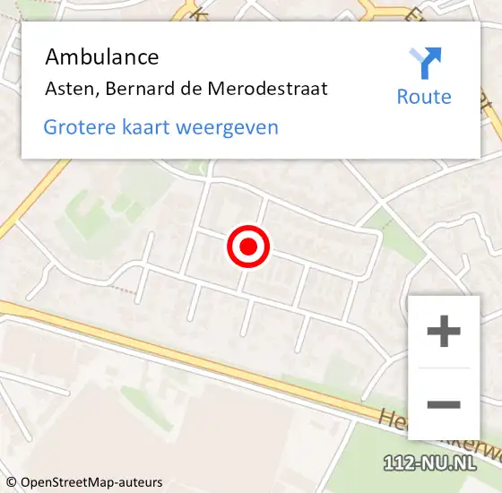 Locatie op kaart van de 112 melding: Ambulance Asten, Bernard de Merodestraat op 4 oktober 2018 10:52