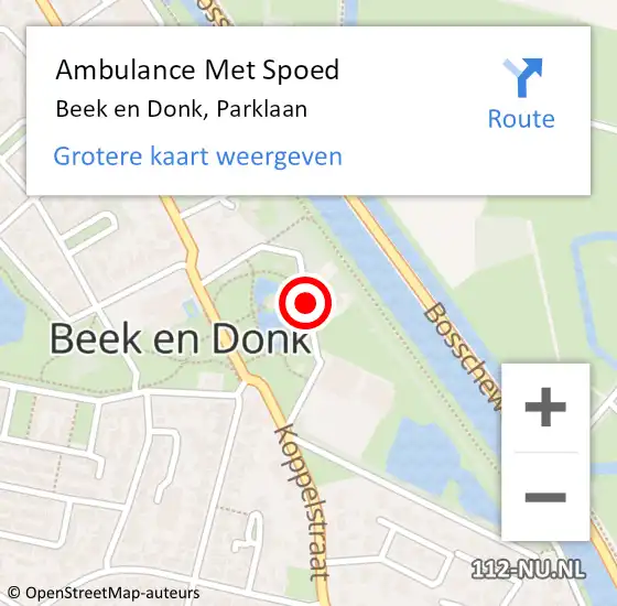 Locatie op kaart van de 112 melding: Ambulance Met Spoed Naar Beek en Donk, Parklaan op 4 oktober 2018 11:45