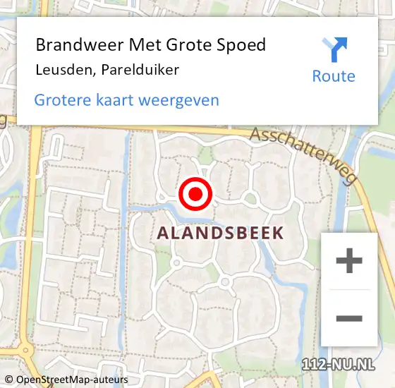 Locatie op kaart van de 112 melding: Brandweer Met Grote Spoed Naar Leusden, Parelduiker op 4 oktober 2018 11:54