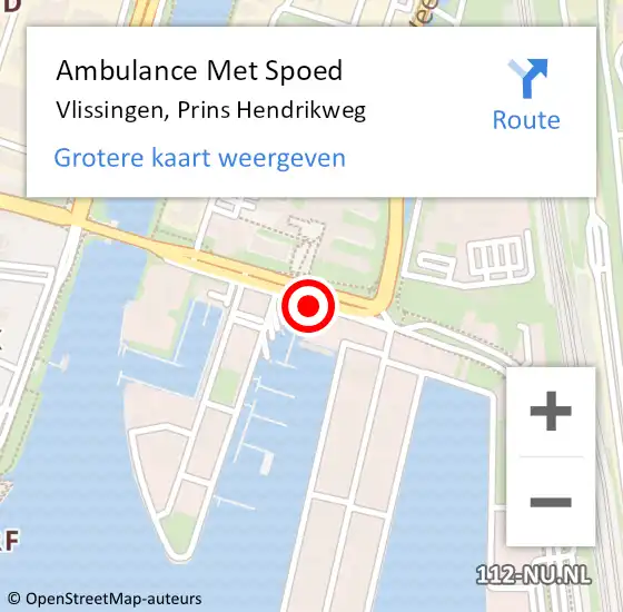 Locatie op kaart van de 112 melding: Ambulance Met Spoed Naar Vlissingen, Prins Hendrikweg op 4 oktober 2018 14:13