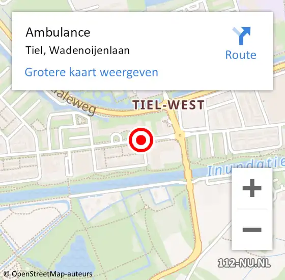 Locatie op kaart van de 112 melding: Ambulance Tiel, Wadenoijenlaan op 4 oktober 2018 14:24