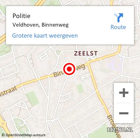 Locatie op kaart van de 112 melding: Politie Veldhoven, Binnenweg op 4 oktober 2018 15:21