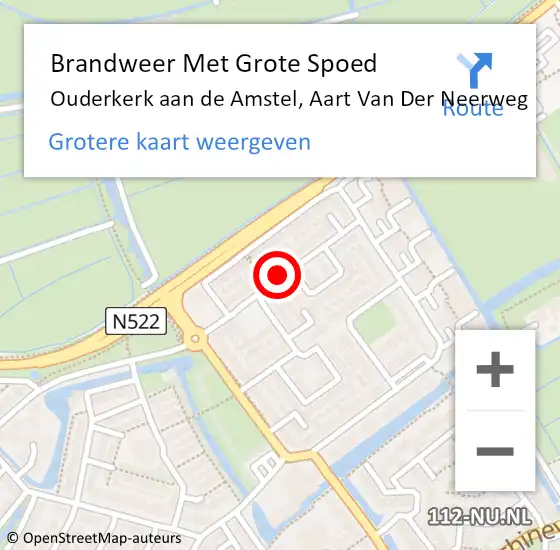 Locatie op kaart van de 112 melding: Brandweer Met Grote Spoed Naar Ouderkerk aan de Amstel, Aart Van Der Neerweg op 4 oktober 2018 15:37