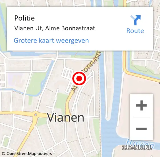 Locatie op kaart van de 112 melding: Politie Vianen, Aime Bonnastraat op 4 oktober 2018 17:02