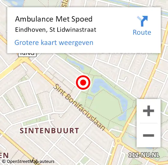 Locatie op kaart van de 112 melding: Ambulance Met Spoed Naar Eindhoven, St Lidwinastraat op 4 oktober 2018 19:09