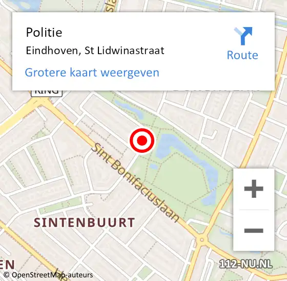 Locatie op kaart van de 112 melding: Politie Eindhoven, St Lidwinastraat op 4 oktober 2018 19:10