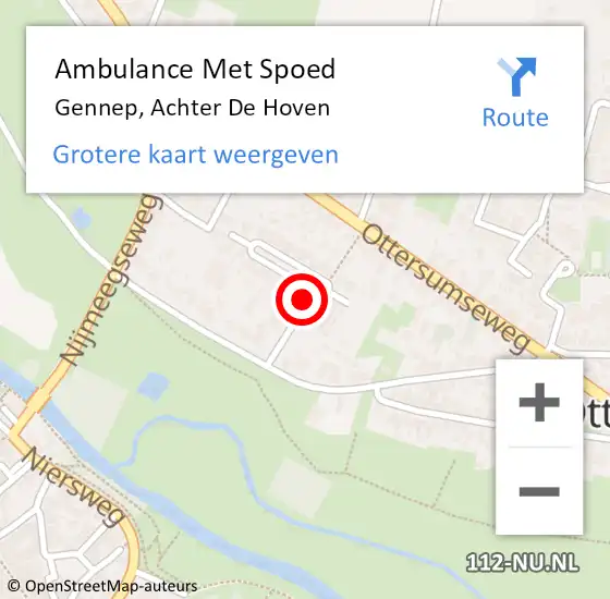 Locatie op kaart van de 112 melding: Ambulance Met Spoed Naar Gennep, Achter De Hoven op 4 oktober 2018 19:40