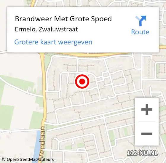 Locatie op kaart van de 112 melding: Brandweer Met Grote Spoed Naar Ermelo, Zwaluwstraat op 10 maart 2014 20:27