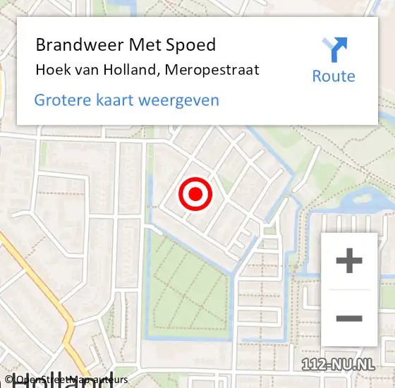 Locatie op kaart van de 112 melding: Brandweer Met Spoed Naar Hoek van Holland, Meropestraat op 4 oktober 2018 21:10