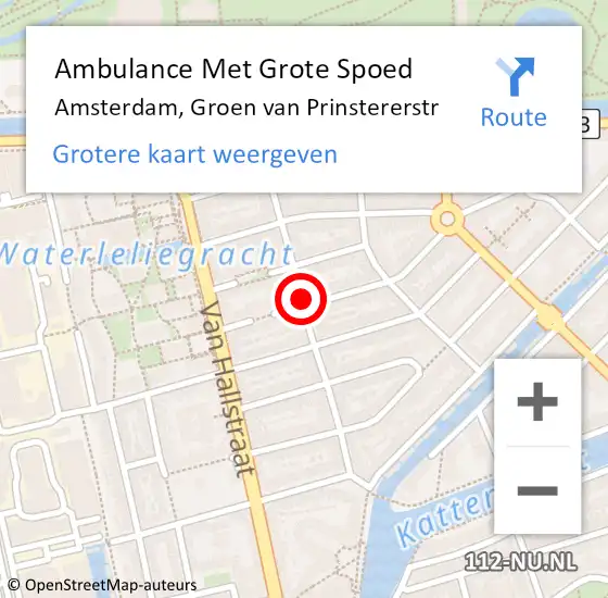 Locatie op kaart van de 112 melding: Ambulance Met Grote Spoed Naar Amsterdam, Groen van Prinstererstr op 4 oktober 2018 22:05