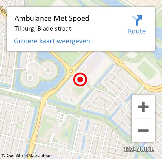 Locatie op kaart van de 112 melding: Ambulance Met Spoed Naar Tilburg, Bladelstraat op 4 oktober 2018 22:17