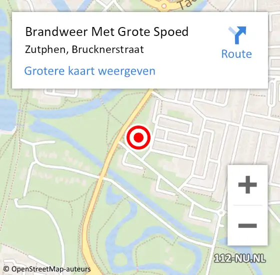 Locatie op kaart van de 112 melding: Brandweer Met Grote Spoed Naar Zutphen, Brucknerstraat op 4 oktober 2018 23:23