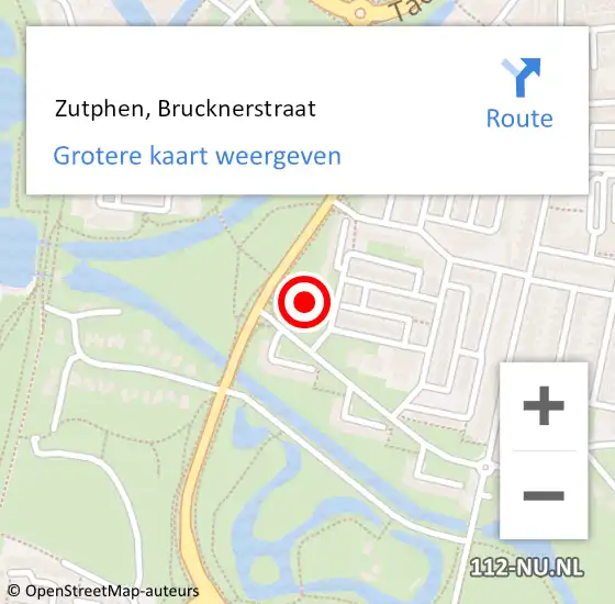 Locatie op kaart van de 112 melding:  Zutphen, Brucknerstraat op 5 oktober 2018 00:25