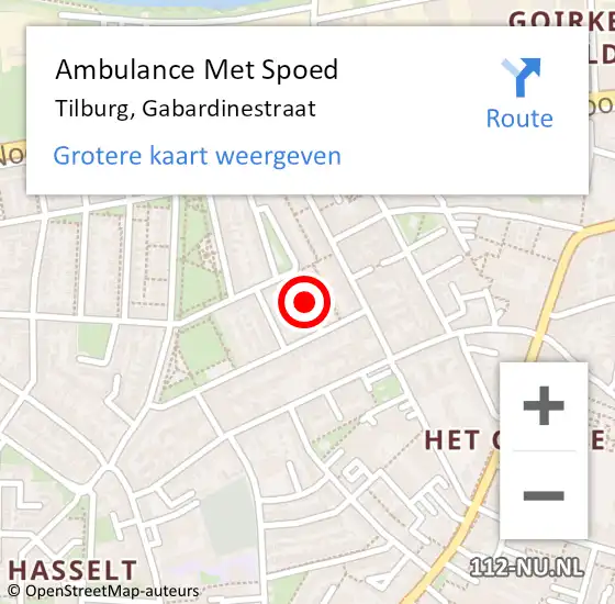 Locatie op kaart van de 112 melding: Ambulance Met Spoed Naar Tilburg, Gabardinestraat op 5 oktober 2018 01:29