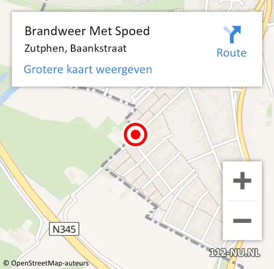 Locatie op kaart van de 112 melding: Brandweer Met Spoed Naar Zutphen, Baankstraat op 5 oktober 2018 08:22