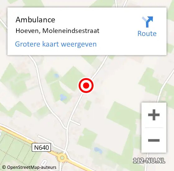 Locatie op kaart van de 112 melding: Ambulance Hoeven, Moleneindsestraat op 5 oktober 2018 08:49