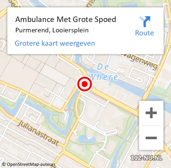 Locatie op kaart van de 112 melding: Ambulance Met Grote Spoed Naar Purmerend, Looiersplein op 5 oktober 2018 09:35