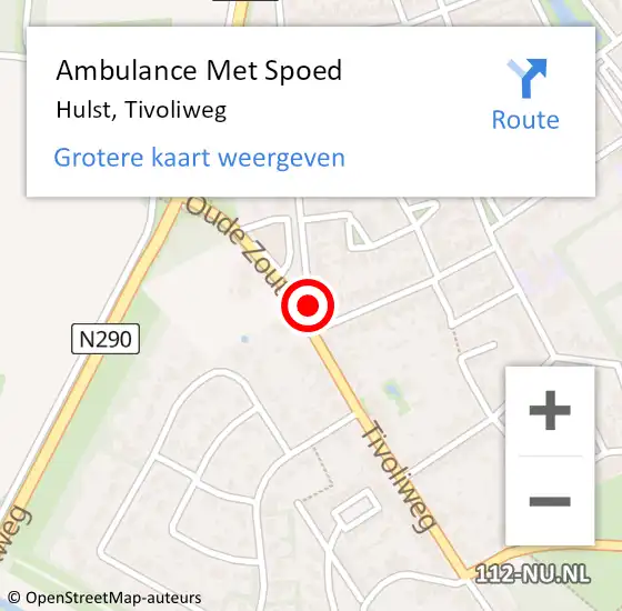 Locatie op kaart van de 112 melding: Ambulance Met Spoed Naar Hulst, Tivoliweg op 5 oktober 2018 09:58