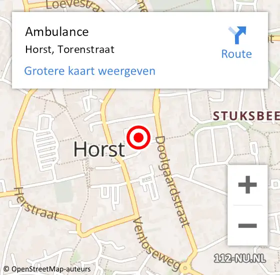 Locatie op kaart van de 112 melding: Ambulance Horst, Torenstraat op 5 oktober 2018 10:21