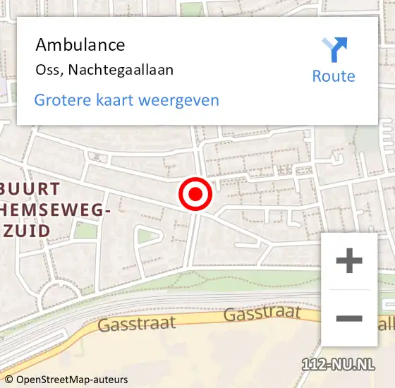 Locatie op kaart van de 112 melding: Ambulance Oss, Nachtegaallaan op 5 oktober 2018 11:52