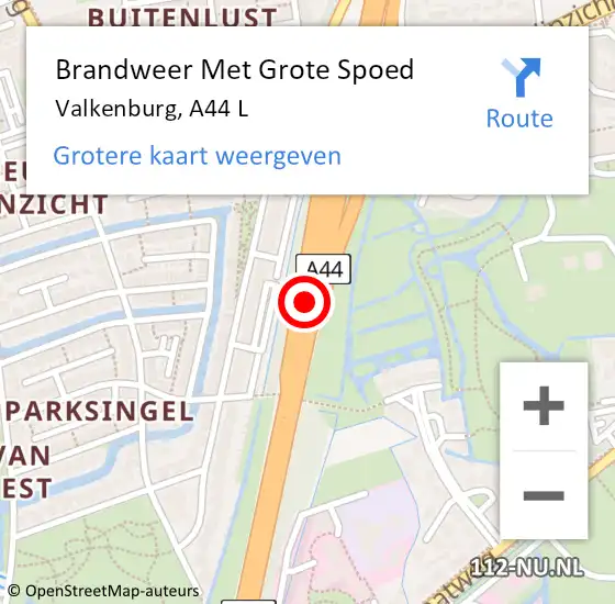 Locatie op kaart van de 112 melding: Brandweer Met Grote Spoed Naar Valkenburg, A44 L op 5 oktober 2018 12:59