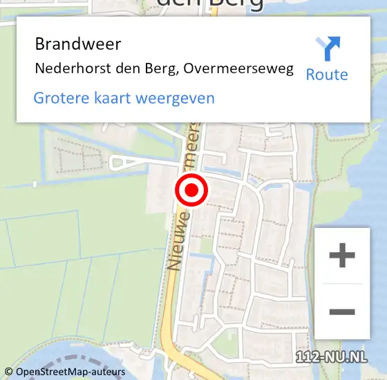 Locatie op kaart van de 112 melding: Brandweer Nederhorst den Berg, Overmeerseweg op 5 oktober 2018 14:21