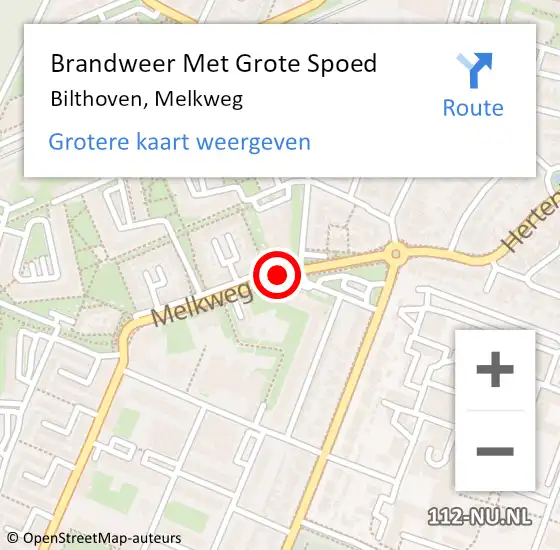 Locatie op kaart van de 112 melding: Brandweer Met Grote Spoed Naar Bilthoven, Melkweg op 5 oktober 2018 14:30