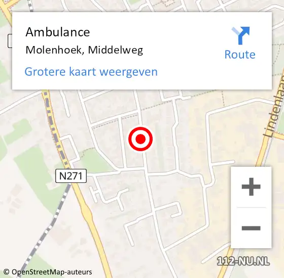 Locatie op kaart van de 112 melding: Ambulance Molenhoek, Middelweg op 5 oktober 2018 15:27