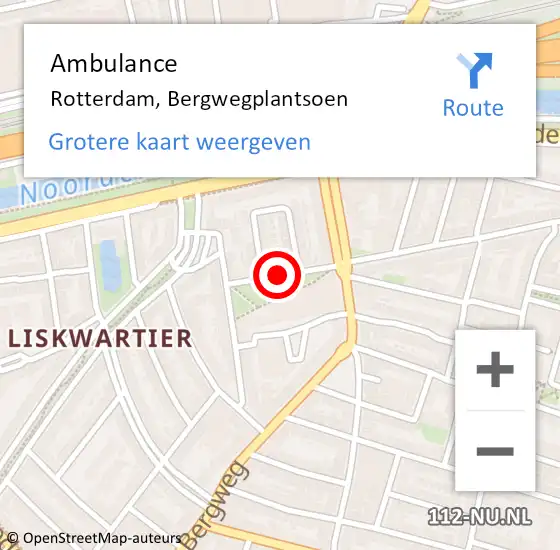 Locatie op kaart van de 112 melding: Ambulance Rotterdam, Bergwegplantsoen op 5 oktober 2018 16:37