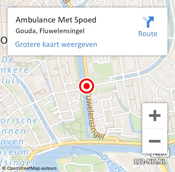 Locatie op kaart van de 112 melding: Ambulance Met Spoed Naar Gouda, Fluwelensingel op 5 oktober 2018 16:40