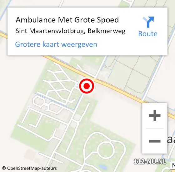 Locatie op kaart van de 112 melding: Ambulance Met Grote Spoed Naar Sint Maartensvlotbrug, Belkmerweg op 5 oktober 2018 17:57