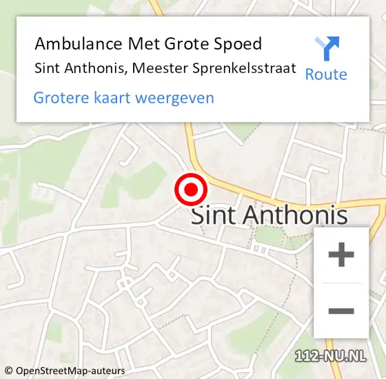 Locatie op kaart van de 112 melding: Ambulance Met Grote Spoed Naar Sint Anthonis, Meester Sprenkelsstraat op 5 oktober 2018 18:42