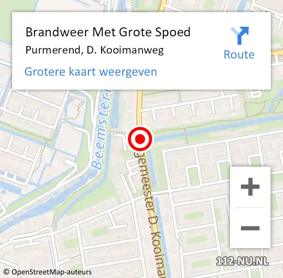 Locatie op kaart van de 112 melding: Brandweer Met Grote Spoed Naar Purmerend, D. Kooimanweg op 5 oktober 2018 20:08