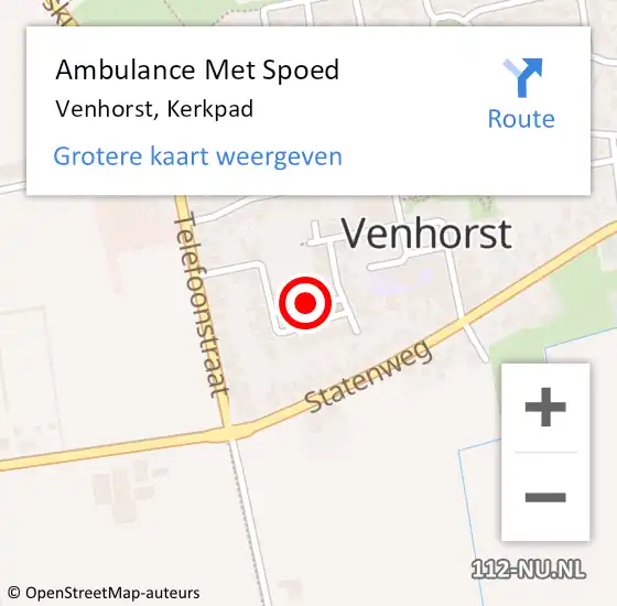 Locatie op kaart van de 112 melding: Ambulance Met Spoed Naar Venhorst, Kerkpad op 6 oktober 2018 00:47