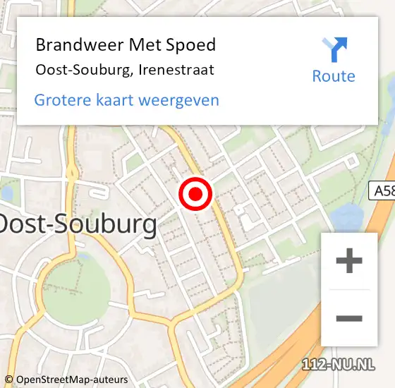 Locatie op kaart van de 112 melding: Brandweer Met Spoed Naar Oost-Souburg, Irenestraat op 6 oktober 2018 02:05