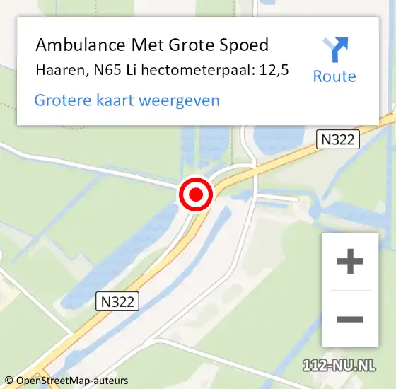 Locatie op kaart van de 112 melding: Ambulance Met Grote Spoed Naar Haaren, N65 Li hectometerpaal: 12,5 op 6 oktober 2018 06:55