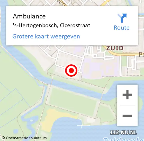 Locatie op kaart van de 112 melding: Ambulance 's-Hertogenbosch, Cicerostraat op 6 oktober 2018 09:31