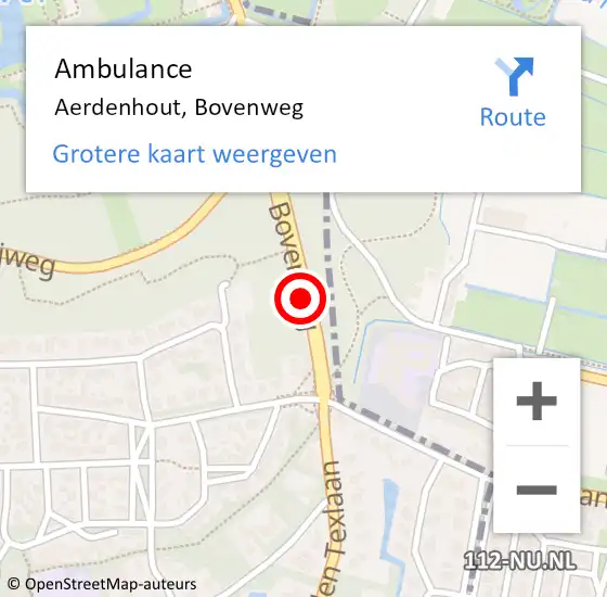 Locatie op kaart van de 112 melding: Ambulance Aerdenhout, Bovenweg op 6 oktober 2018 09:45