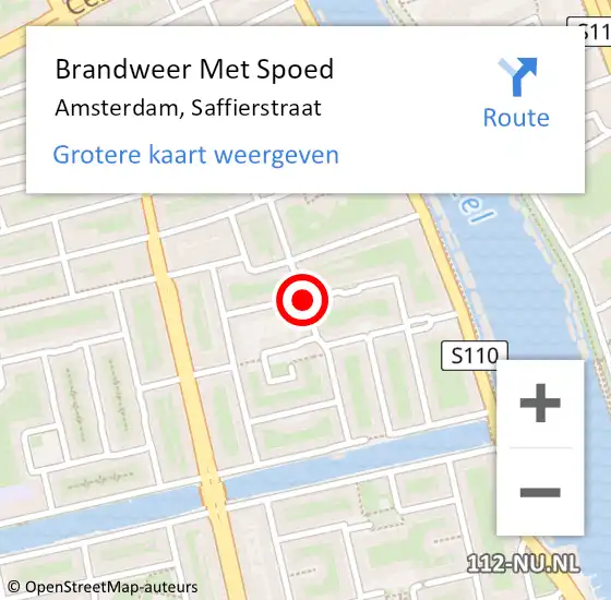 Locatie op kaart van de 112 melding: Brandweer Met Spoed Naar Amsterdam, Saffierstraat op 6 oktober 2018 11:02