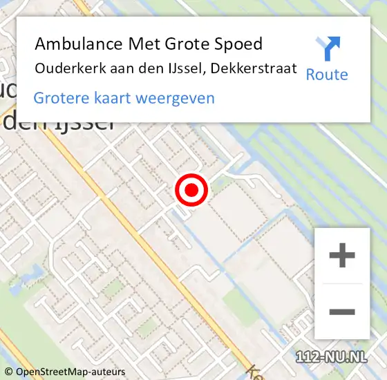 Locatie op kaart van de 112 melding: Ambulance Met Grote Spoed Naar Ouderkerk aan den IJssel, Dekkerstraat op 6 oktober 2018 11:43