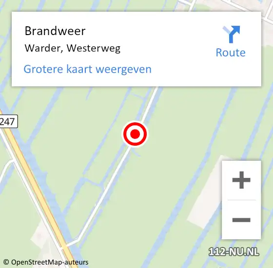 Locatie op kaart van de 112 melding: Brandweer Warder, Westerweg op 6 oktober 2018 14:16