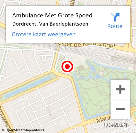 Locatie op kaart van de 112 melding: Ambulance Met Grote Spoed Naar Dordrecht, Van Baerleplantsoen op 6 oktober 2018 14:20