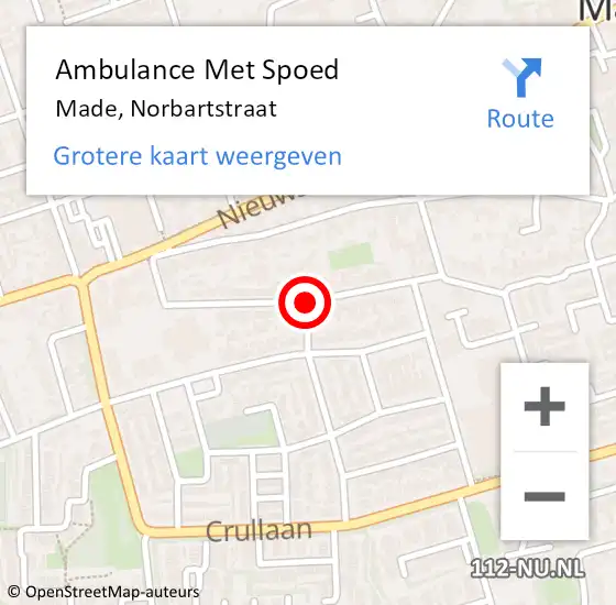 Locatie op kaart van de 112 melding: Ambulance Met Spoed Naar Made, Norbartstraat op 6 oktober 2018 14:31