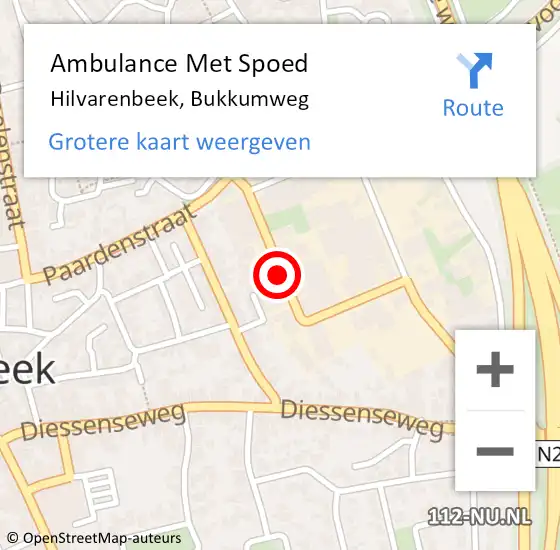 Locatie op kaart van de 112 melding: Ambulance Met Spoed Naar Hilvarenbeek, Bukkumweg op 6 oktober 2018 14:39