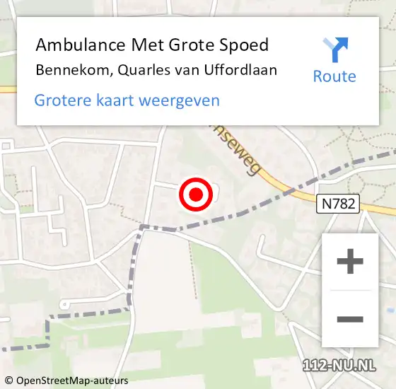 Locatie op kaart van de 112 melding: Ambulance Met Grote Spoed Naar Bennekom, Quarles van Uffordlaan op 6 oktober 2018 16:33