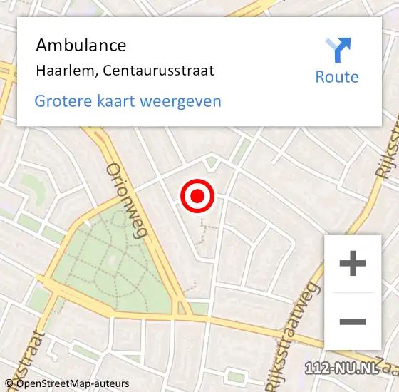 Locatie op kaart van de 112 melding: Ambulance Haarlem, Centaurusstraat op 6 oktober 2018 16:50