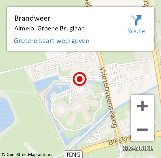 Locatie op kaart van de 112 melding: Brandweer Almelo, Groene Bruglaan op 6 oktober 2018 17:41