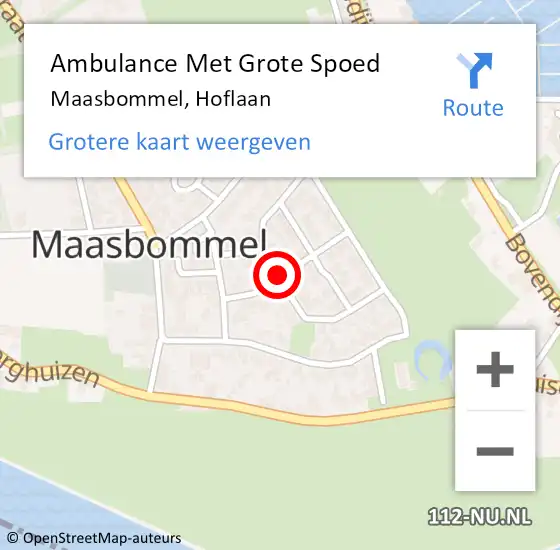 Locatie op kaart van de 112 melding: Ambulance Met Grote Spoed Naar Maasbommel, Hoflaan op 6 oktober 2018 18:16
