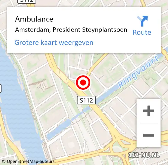 Locatie op kaart van de 112 melding: Ambulance Amsterdam, President Steynplantsoen op 6 oktober 2018 18:44